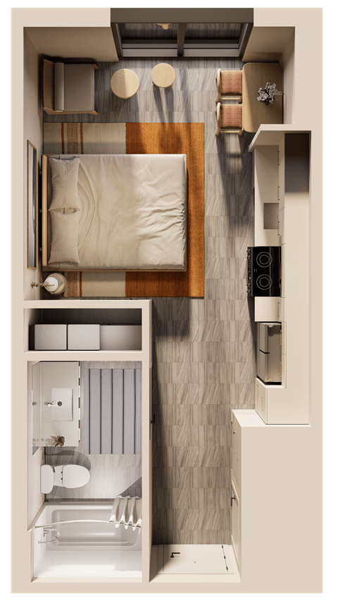 Floor plan for studio, 1 bath, 354 sqft